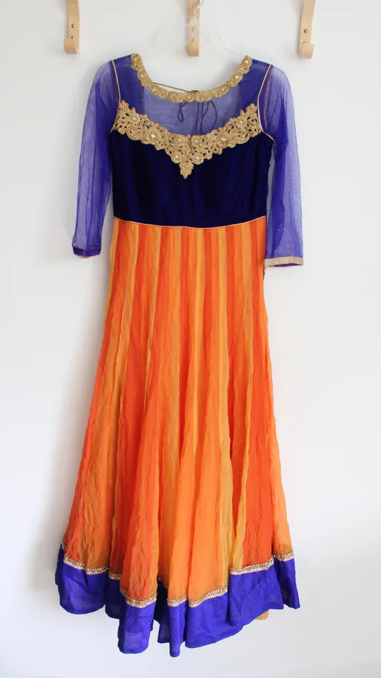 Rings Cobalt Blue Orange Gold Beaded Long Sleeved Dress M Jubilee Thrift