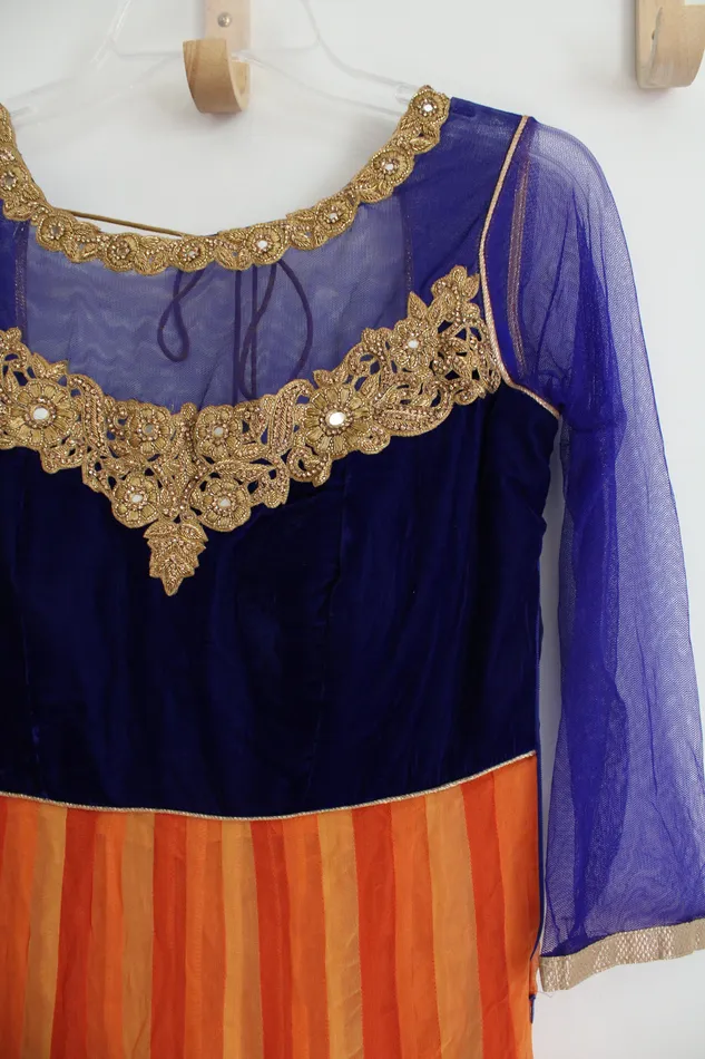 Rings Cobalt Blue Orange Gold Beaded Long Sleeved Dress M Jubilee Thrift