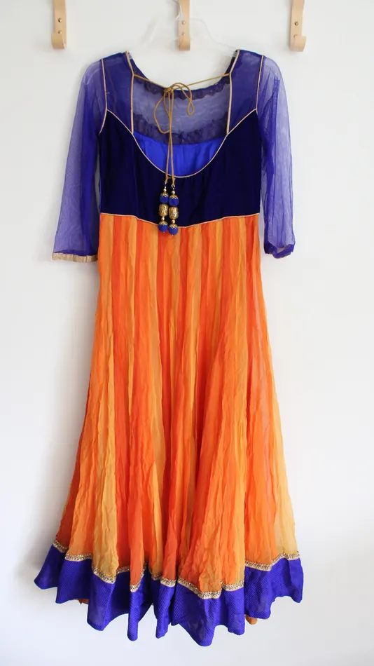 Rings Cobalt Blue Orange Gold Beaded Long Sleeved Dress M Jubilee Thrift