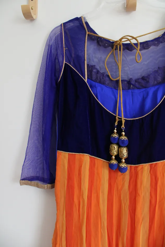 Rings Cobalt Blue Orange Gold Beaded Long Sleeved Dress M Jubilee Thrift