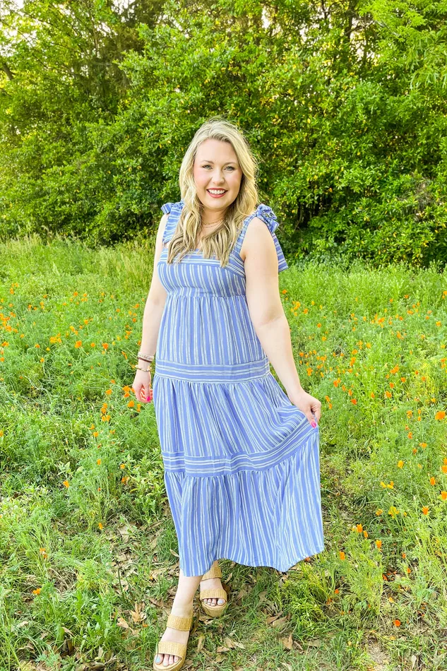 Rings Gilli Walking By You Striped Midi Dress BlueWhite