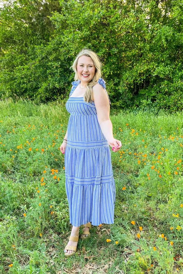 Rings Gilli Walking By You Striped Midi Dress BlueWhite