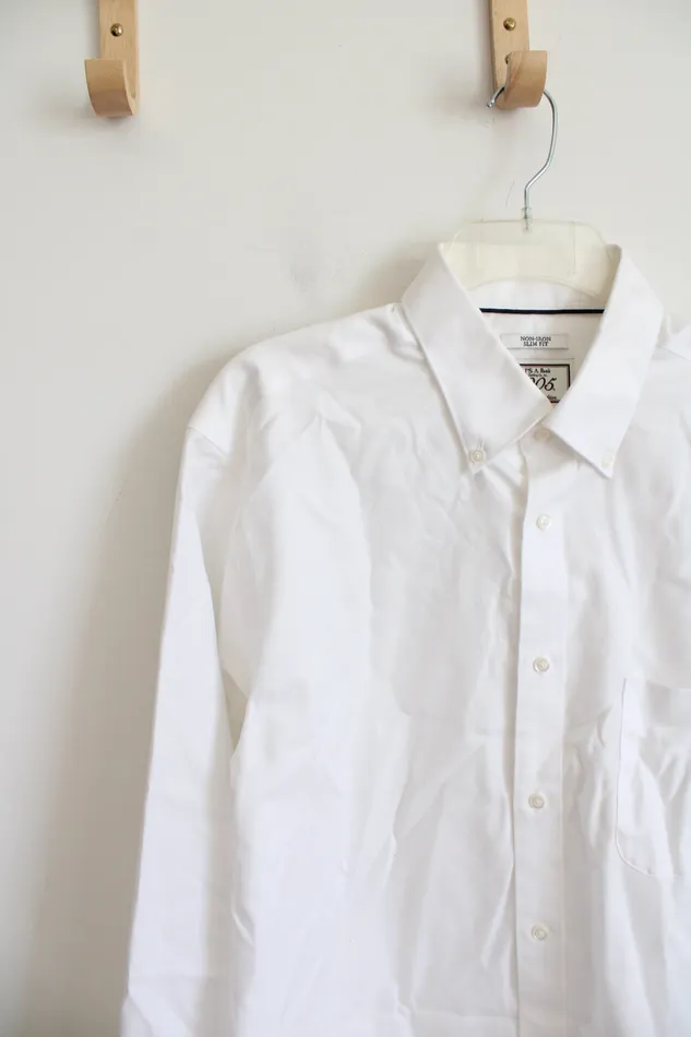 Rings Jos A Bank Jos A Bank 1905 NonIron Slim Fit Button Down White Cotton Shirt 16536 L