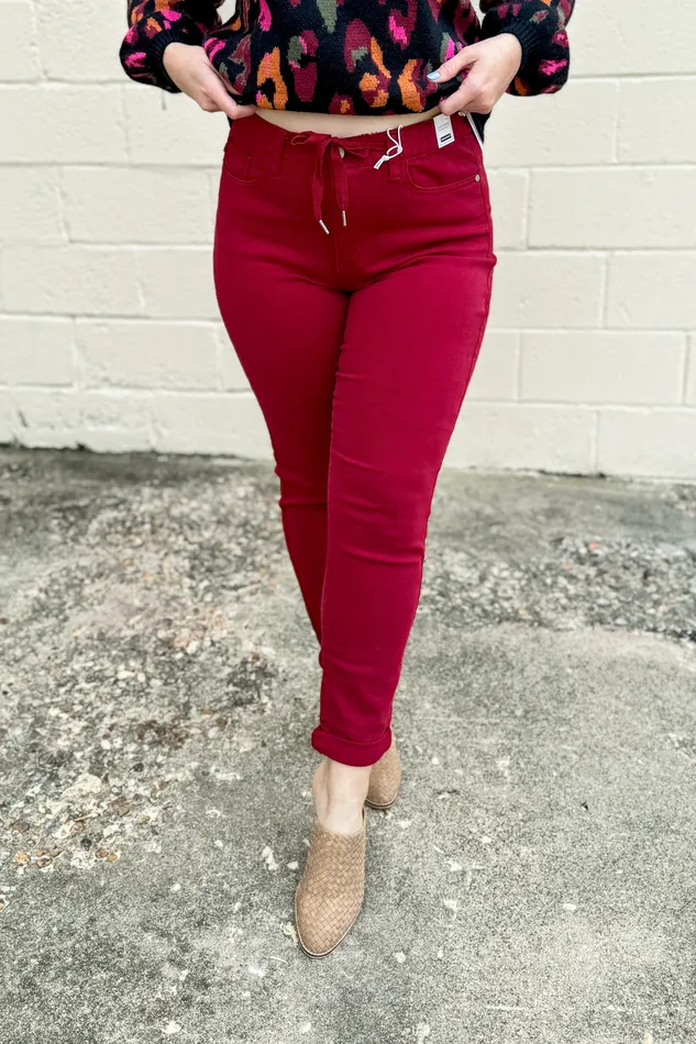 Rings Judy Blue Judy Blue Avril Cuffed Joggers Scarlet