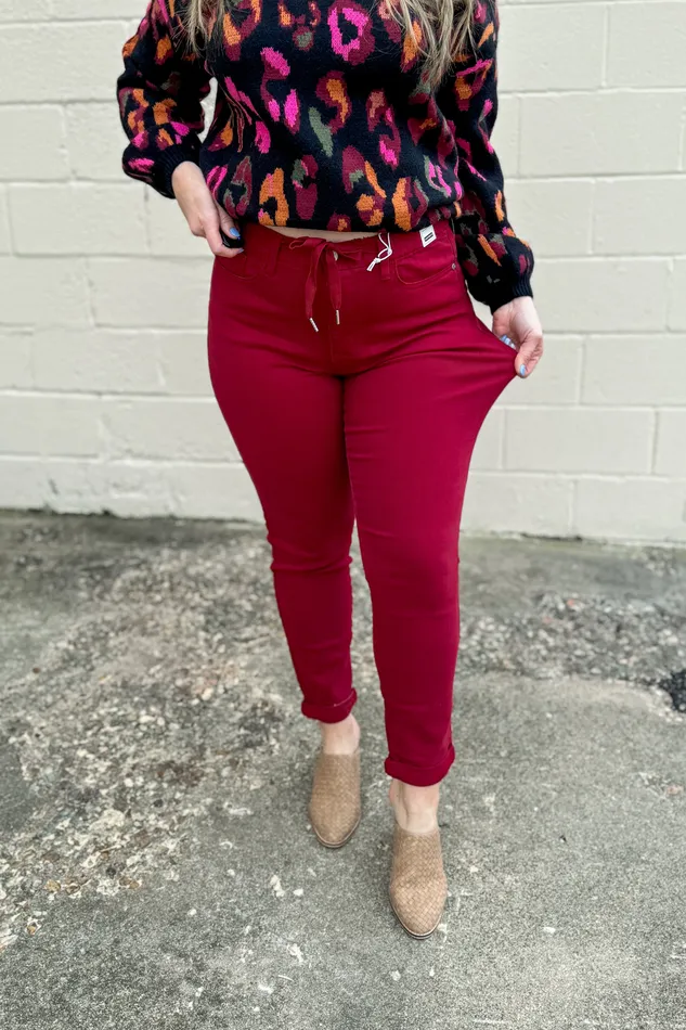 Rings Judy Blue Judy Blue Avril Cuffed Joggers Scarlet