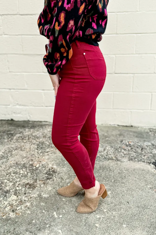 Rings Judy Blue Judy Blue Avril Cuffed Joggers Scarlet