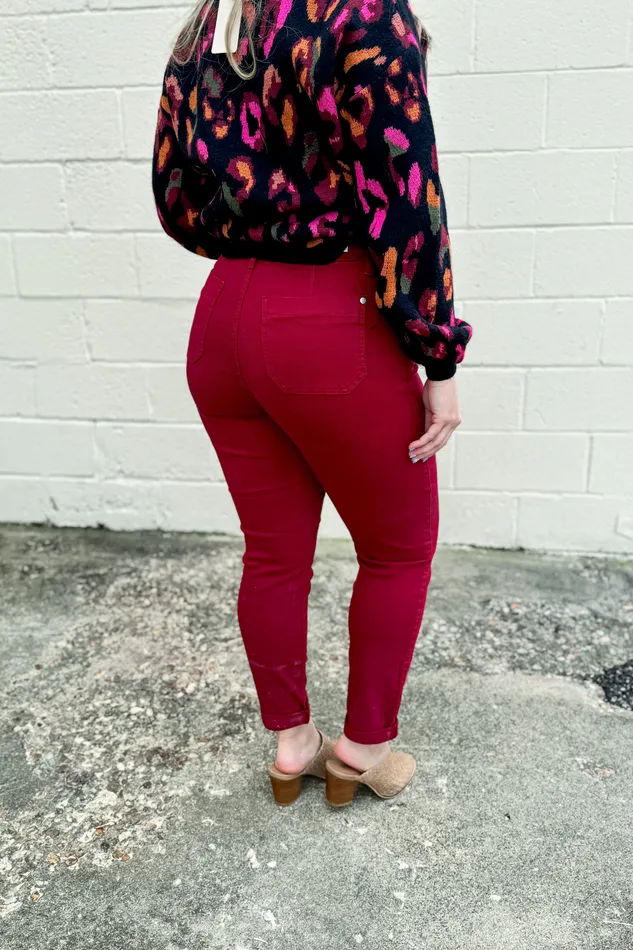 Rings Judy Blue Judy Blue Avril Cuffed Joggers Scarlet
