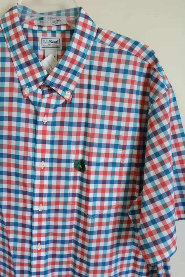 Rings LL Bean NEW LL Bean Wrinkle Resistant Blue Red Plaid Short Sleeved Button Down Shirt XXL