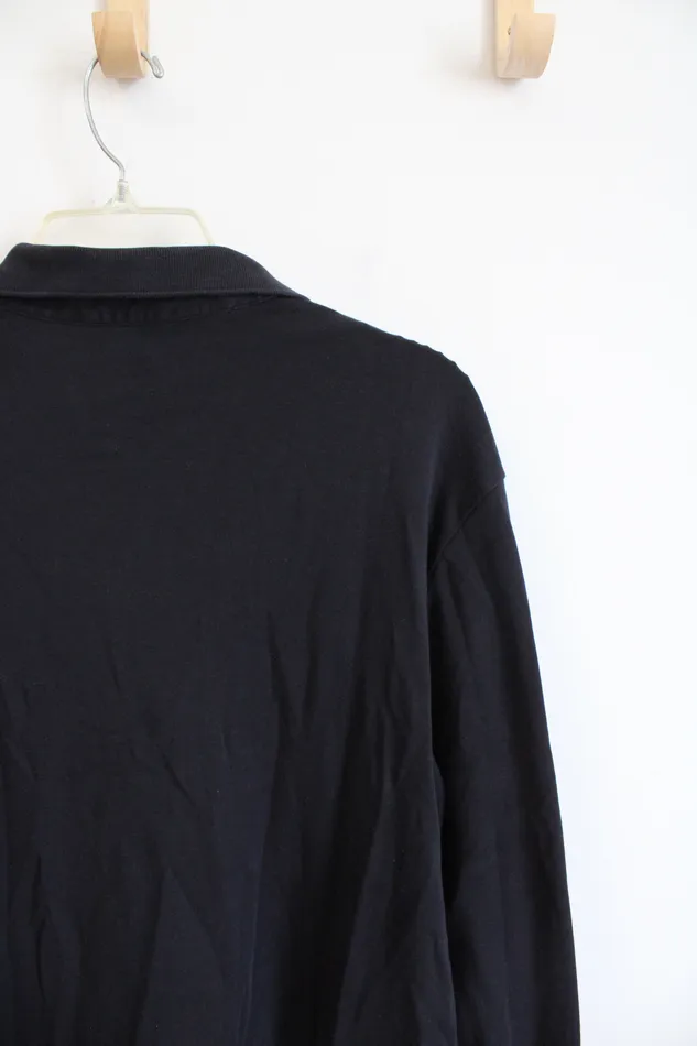 Rings Lands End Black Traditional Fit Collared Henley Shirt L Lands End