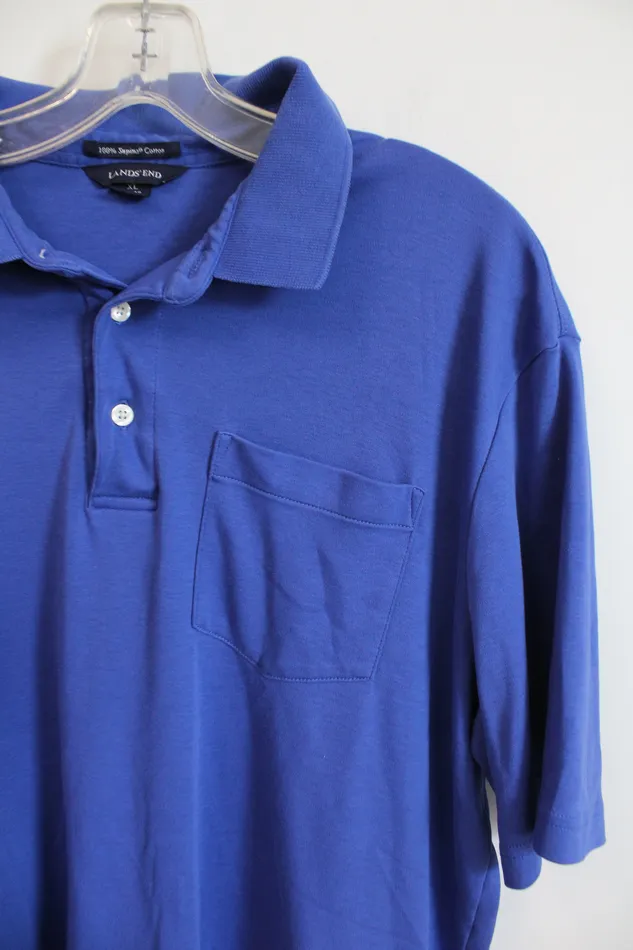 Rings Lands End Cobalt Blue Supima Cotton Polo Shirt XL Lands End