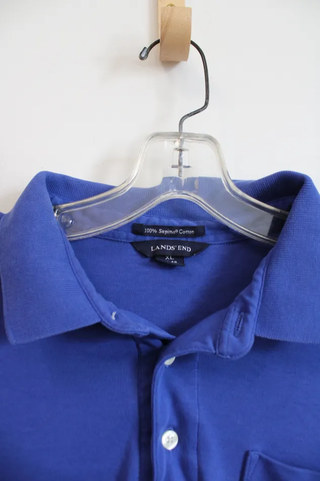 Rings Lands End Cobalt Blue Supima Cotton Polo Shirt XL Lands End