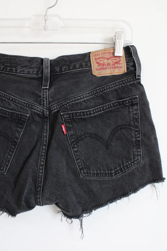 Rings Levi Strauss 501 Black Denim Distressed Shorts 29 Levis