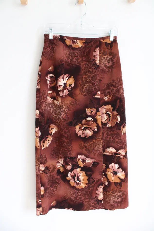 Rings Liz Baker Liz Baker Petite Vintage Brown Floral Skirt 6