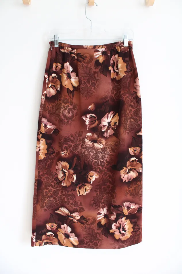 Rings Liz Baker Liz Baker Petite Vintage Brown Floral Skirt 6