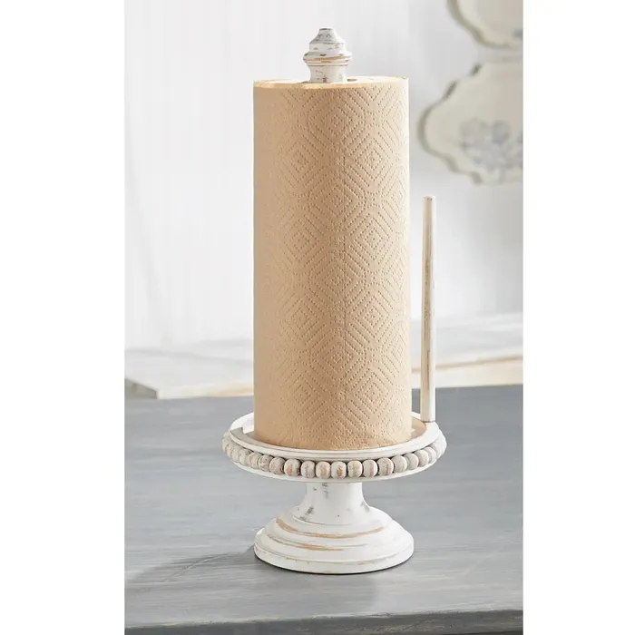 Rings MUDPIE Beaded White Wood Paper Towel Holder