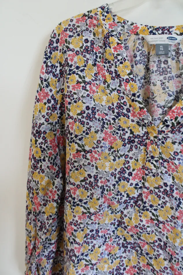 Rings Old Navy Old Navy Floral Linen Blend Tunic Shirt XL
