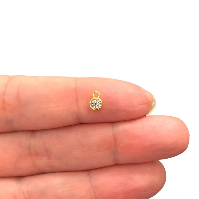 Rings Peppy Beads Birthstone Round 24Kt Gold Plated CZ Charms Mini Birthstone CZ Charms Rings Peppy Beads Birthstone Round 24Kt Gold Plated CZ Charms Mini Birthstone CZ Charms