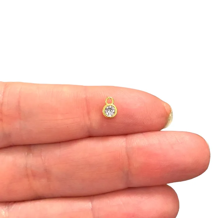 Rings Peppy Beads Birthstone Round 24Kt Gold Plated CZ Charms Mini Birthstone CZ Charms Rings Peppy Beads Birthstone Round 24Kt Gold Plated CZ Charms Mini Birthstone CZ Charms