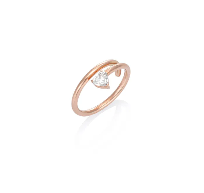Rings RACHEL LYNN CHICAGO Rose Gold Heart Diamond Half Spiral Ring 60cts