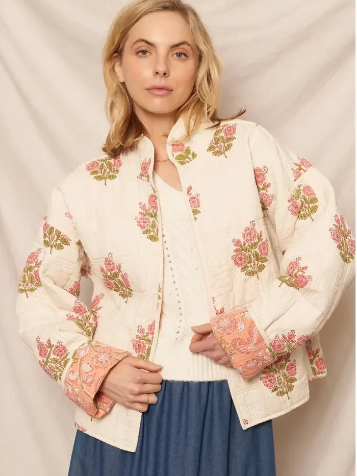 Rings Reversible Paisley Floral Jacket En Creme