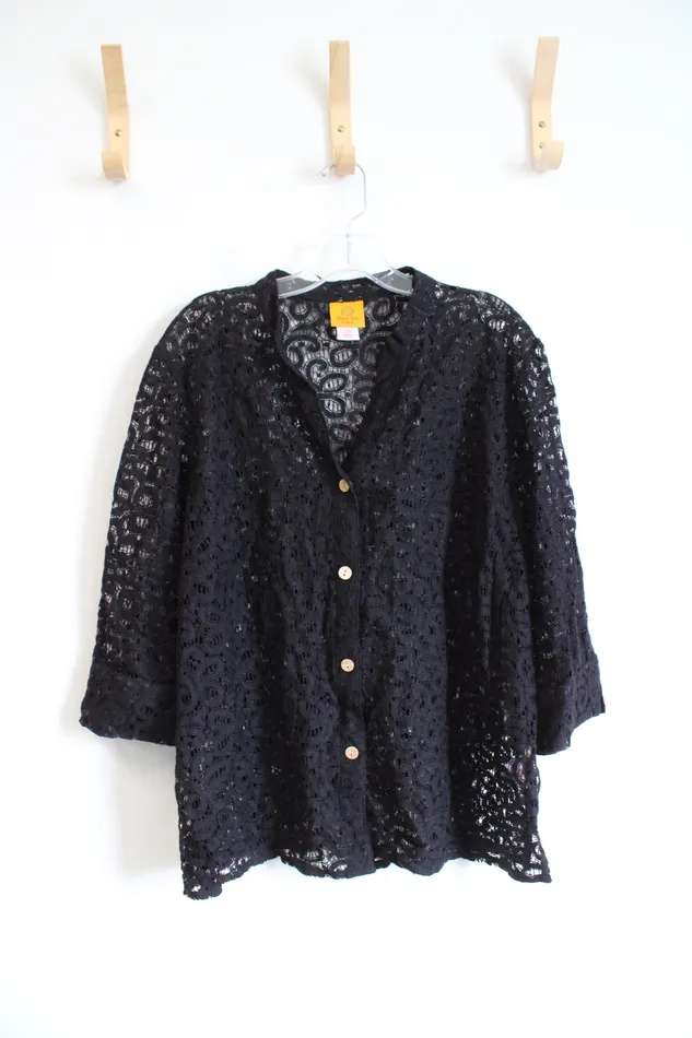 Rings Ruby Rd Black Lace Button Down Top 18W Ruby Rd