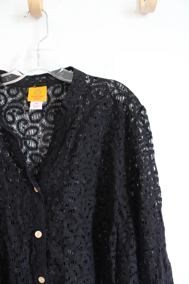 Rings Ruby Rd Black Lace Button Down Top 18W Ruby Rd