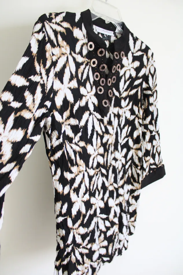Rings Sag Harbor Black Tan Floral Top S Sag Harbor