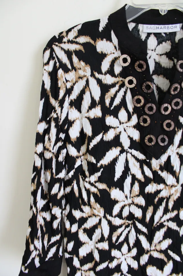 Rings Sag Harbor Black Tan Floral Top S Sag Harbor