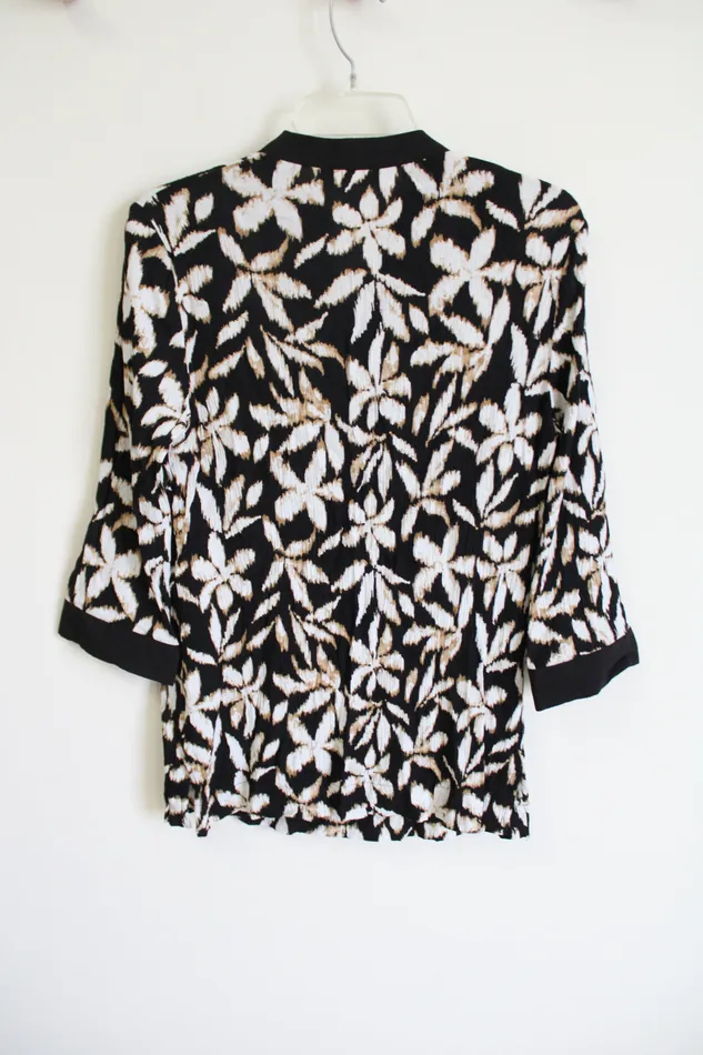 Rings Sag Harbor Black Tan Floral Top S Sag Harbor