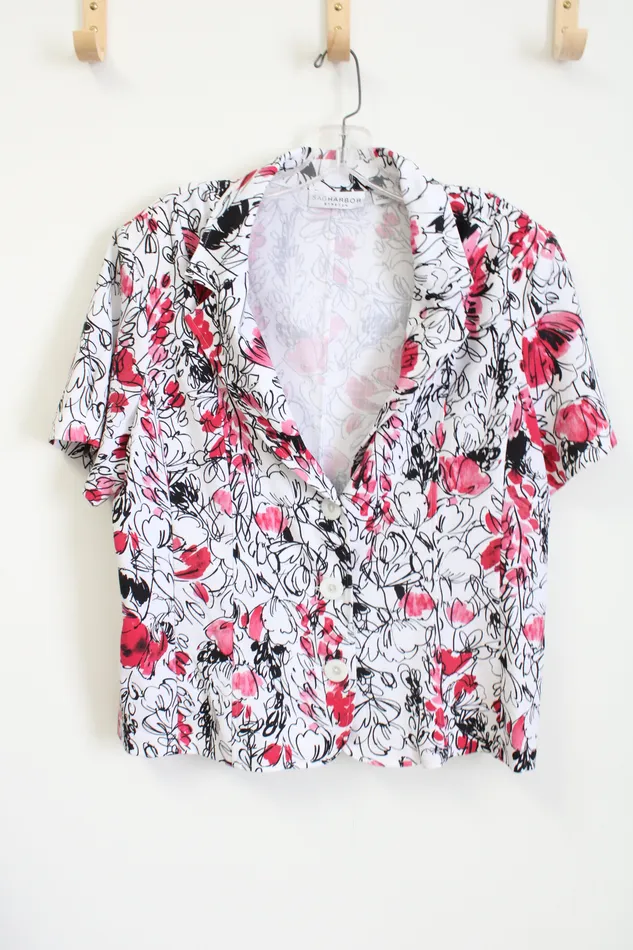 Rings Sag Harbor Sag Harbor Stretch Pink Black White Floral Top 10