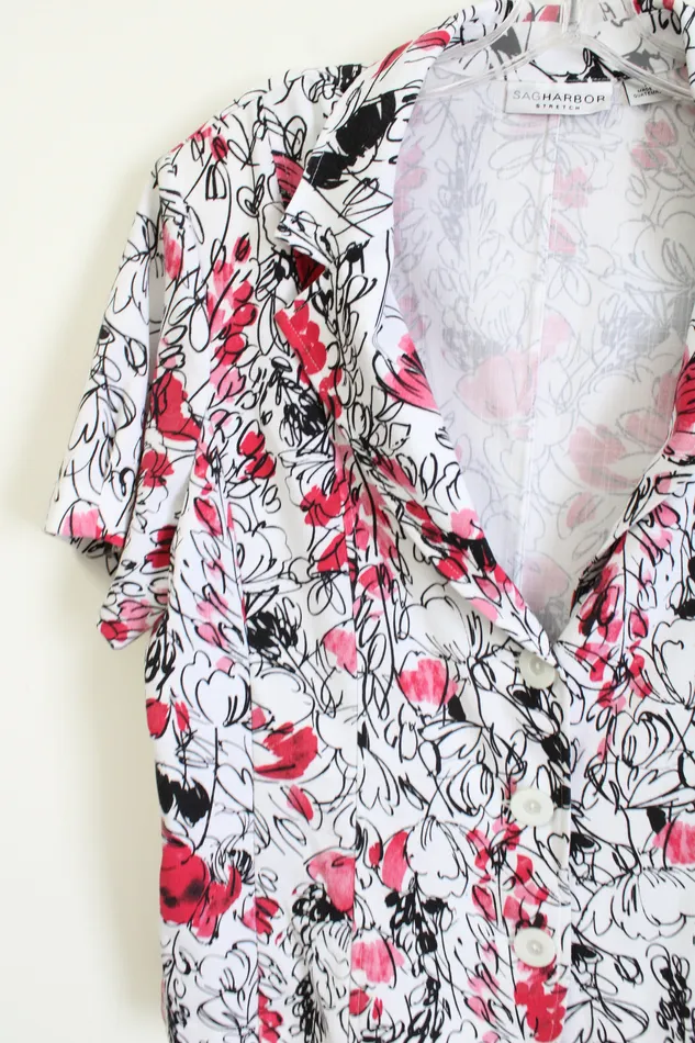 Rings Sag Harbor Sag Harbor Stretch Pink Black White Floral Top 10