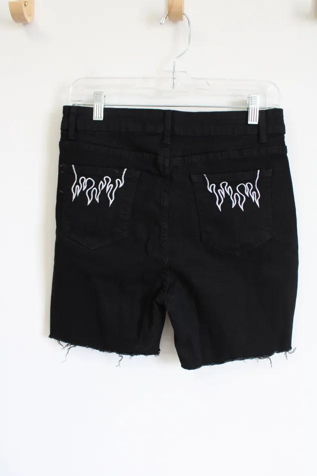 Rings Shein Silver Flame Embroidered Pocket Black Cut Off Shorts L 810 Shein