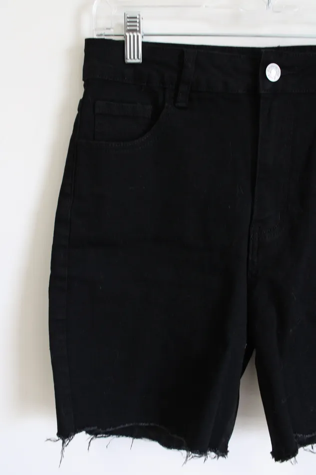 Rings Shein Silver Flame Embroidered Pocket Black Cut Off Shorts L 810 Shein