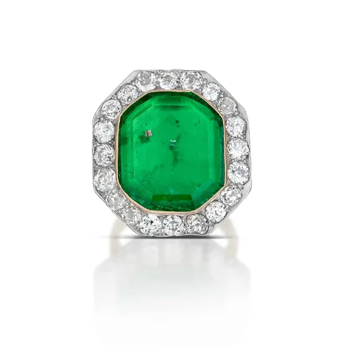 Rings Stephen Silver 1041 Carat Antique Colombian Emerald and Diamond Ring Rings Stephen Silver 1041 Carat Antique Colombian Emerald and Diamond Ring
