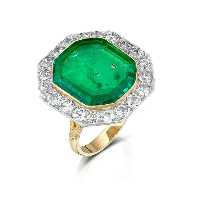Rings Stephen Silver 1041 Carat Antique Colombian Emerald and Diamond Ring