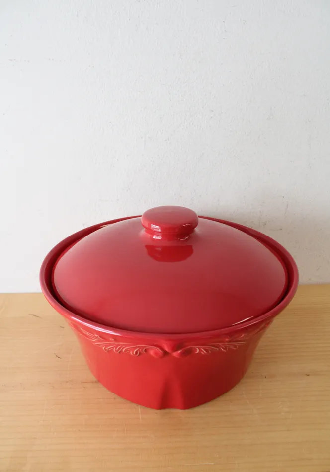 Rings Sur La Table Sur La Table Etched Red Round Stoneware Covered Dish