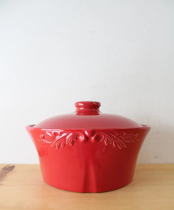 Rings Sur La Table Sur La Table Etched Red Round Stoneware Covered Dish