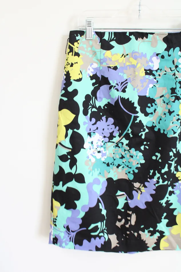 Rings Worthington Worthington Black Blue Floral Skirt 4