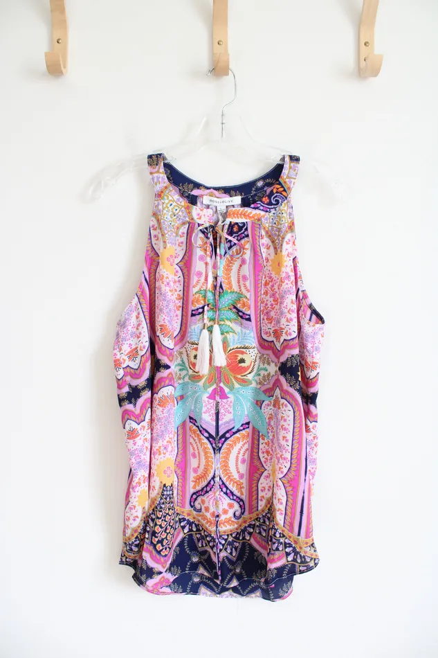 Rose Olive NEW Rose Olive MultiPatterned Colorful Tank Top L Earrings