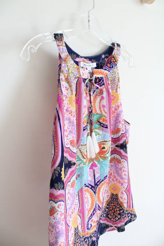 Rose Olive NEW Rose Olive MultiPatterned Colorful Tank Top L Earrings