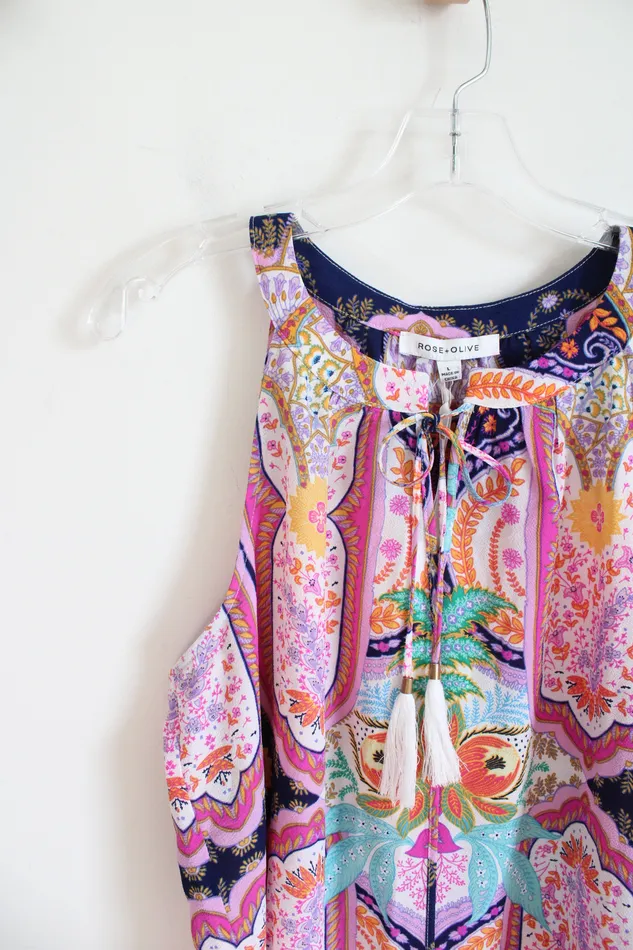 Rose Olive NEW Rose Olive MultiPatterned Colorful Tank Top L Earrings