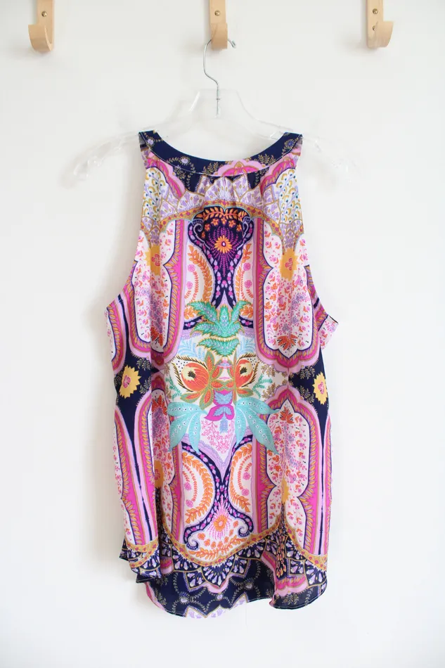 Rose Olive NEW Rose Olive MultiPatterned Colorful Tank Top L Earrings