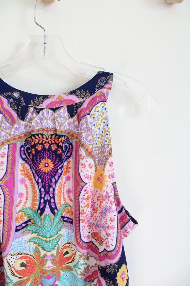 Rose Olive NEW Rose Olive MultiPatterned Colorful Tank Top L Earrings