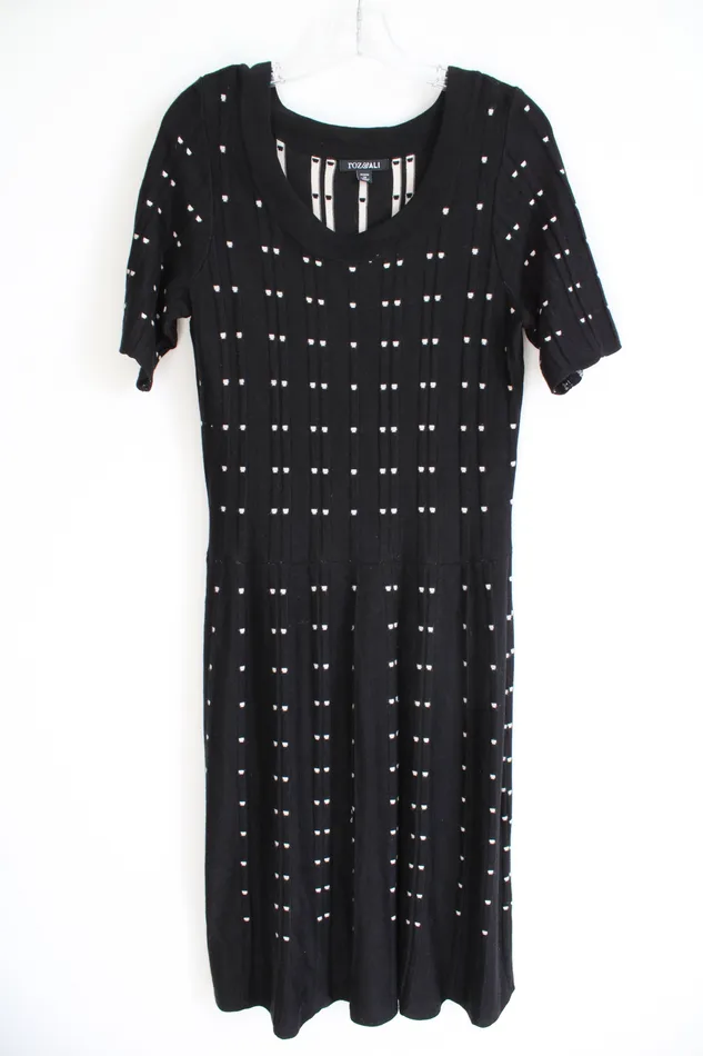 Roz Ali Rings Roz Ali Black Tan Patterned Knit Dress 1X