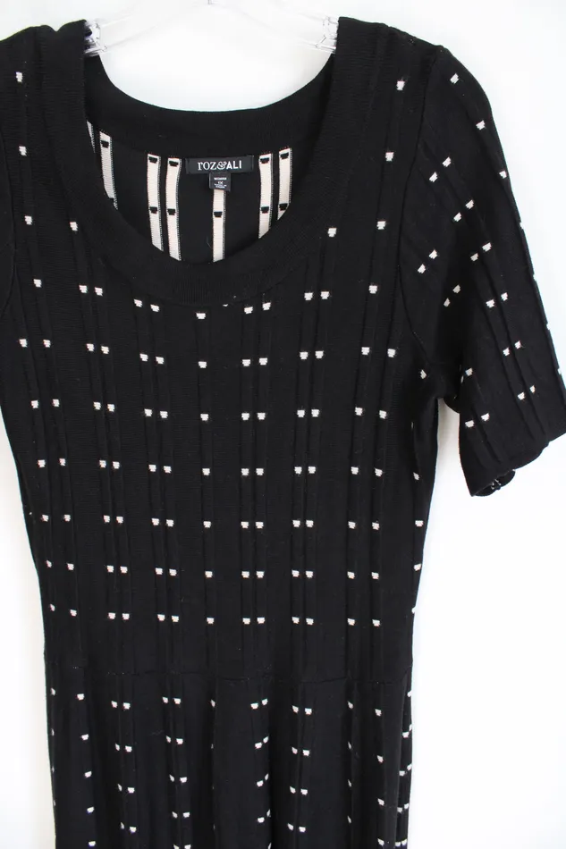 Roz Ali Rings Roz Ali Black Tan Patterned Knit Dress 1X