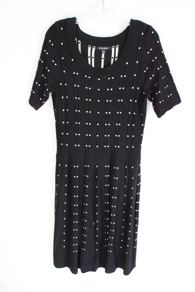 Roz Ali Rings Roz Ali Black Tan Patterned Knit Dress 1X