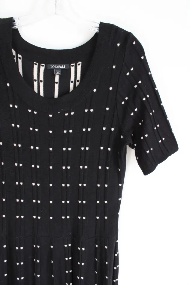 Roz Ali Rings Roz Ali Black Tan Patterned Knit Dress 1X