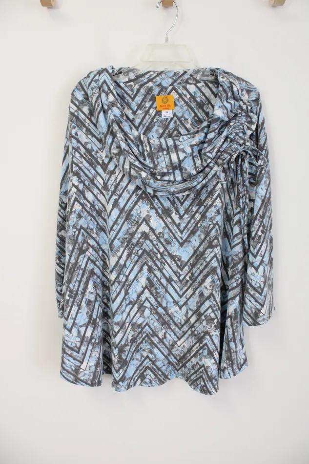 Ruby Rd Rings Ruby Rd Blue Gray Patterned Knit Cowl Neck Top 3X