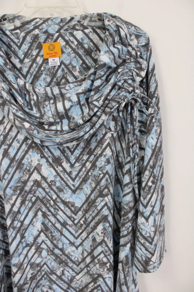 Ruby Rd Rings Ruby Rd Blue Gray Patterned Knit Cowl Neck Top 3X