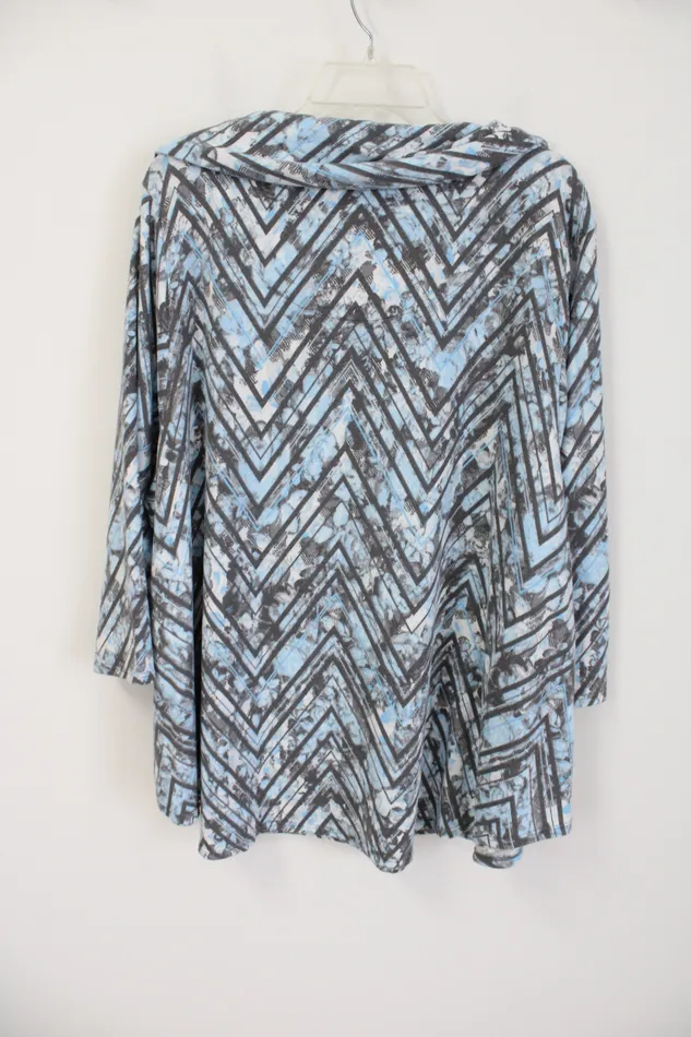 Ruby Rd Rings Ruby Rd Blue Gray Patterned Knit Cowl Neck Top 3X